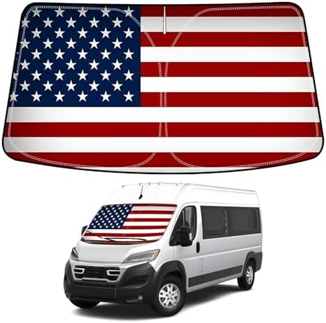 Bestview American Flag Windshield Sunshade for 2014-2024 2025 Dodge Ram ProMaster: Cargo Van Window Sun Shade, Front Window Shield Sun Visor Protector Reflector Block UV Rays Heat Keep Car Cooler by BESTVIEW