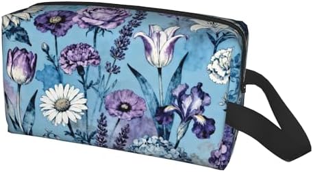 Blue and Purple Watercolor Floral Makeup Bag - Durable 600D Oxford Fabric Travel Cosmetic Bag, Shockproof Foam Padded Toiletry Organizer for Gym & Daily Use 10x6.2x4.9 Inch - Image 2