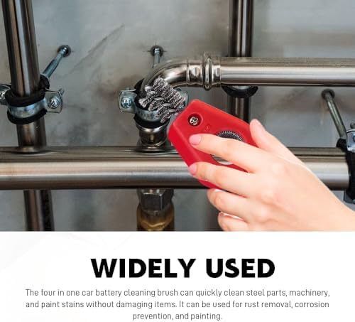 4 in 1 Car Battery Cleaning Brush, Battery Terminal Cleaner, Anti-Rust Auto Battery Cleaner with Steel Wire, Car Accessories Vehicle Machine Parts Clean Tools for Most Vehicles (Red) - Image 6