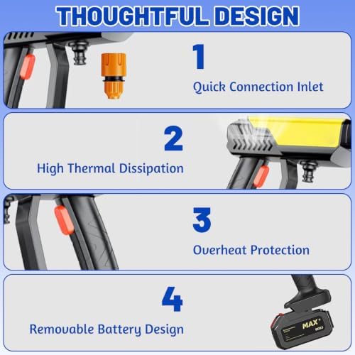 Cordless Portable Washer with 32.8FT Hose, 6-in-1 Nozzle & Foam Pot, Handheld Battery Car Cleaner for Home Outdoor Patio Garden Boat Fence - Image 3
