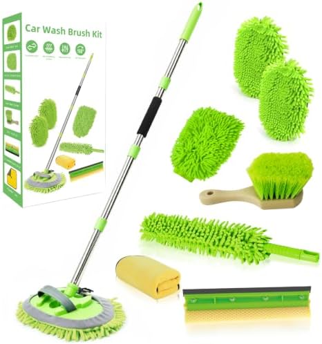 62" Car Wash Brush with Long Handle Chenille Microfiber Car Wash Mop Mitt, Wheel Brush, Windshield Window Squeegee, Car Duster Microfiber Towel, Gloves, for Cleaning Cars, RV, Truck, Boat by ETOUPA