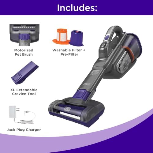 BLACK+DECKER dustbuster furbuster Pet Hair Vacuum with Motorized Pet Hair Brush, Handheld Vacuum Cordless for Home and Car, Rechargeable, Portable, Powerful Suction, AdvancedClean (HHVK515JP07) - Image 2