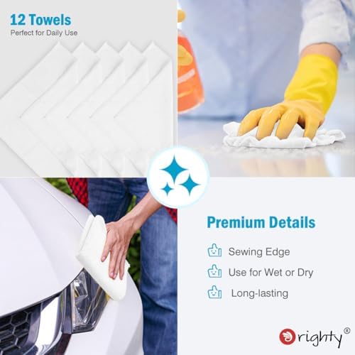 Orighty Microfiber Cleaning Cloth, Cleaning Rags, 12 Pack, 12x11 in, White - Image 6
