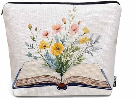 Floral Book Makeup Bags Makeup Organizer, Open Book Blossom Wild Flowers Flax Toiletry Bags Travel Cosmetic Bag Makeup Purse Pouch Skincare Bag Wallet Bags For Women Female Mom Daughter by Unknown