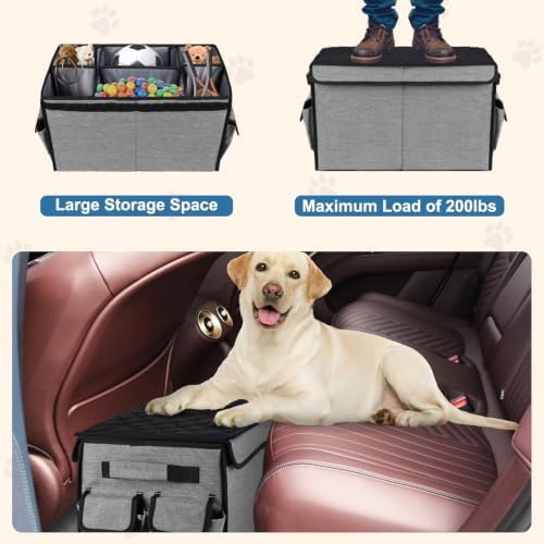 Back Front Seat Extender for Large Dogs Up to 200 Lbs, Adjustable Dog Back Seat Extender with Cushion & Storage Box, Car Organizer Gap Filler for Front or Back Seat,Gray - Image 6