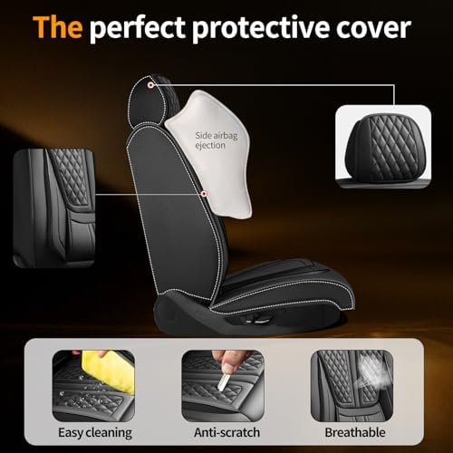 Fit Liberty Car Seat Covers Compatible with Jeep Liberty 2002-2010 2011 2012.Full Coverage Waterproof Leather,Compatible with Airbag,All - Weather Seat Cushion Protector(2 Front,Black) - Image 4