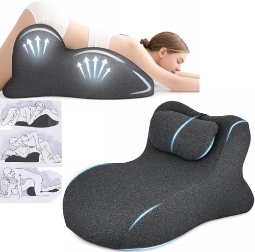 Ergonomic Contoured Support Pillow, 27°Angle Wedge Memory Foam Pillow, Multi-Functional Neck Back Waist Pillow for Bed Sleeping & Reading, with Removable Pillowcase (1, Dark Gray) by Unknown