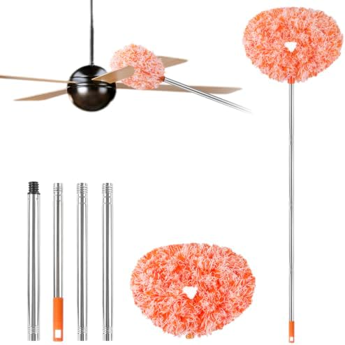 Ceiling Fan Cleaner Duster Reusable Microfiber Ceiling Fan Blade Cleaner Removable Duster with Extension Pole Adjusts 13 to 49.7 Inch for Cleaning Walls Furniture Door Window Top (Orange White) by Unknown