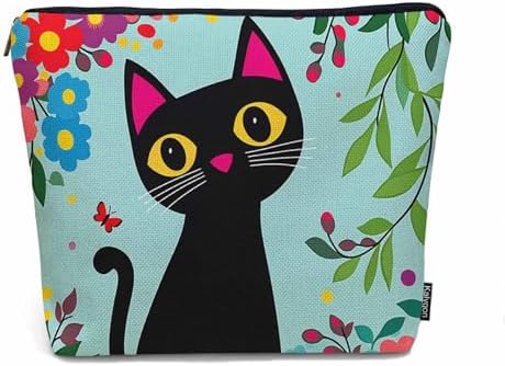 Black Cat Makeup Bag For Women, Adorable Cosmetic Bag Makeup Bags, Funny Kitten Cat Flowers Garden Zipper Bag Travel Bags Toiletry Organizers Pouch Bags Washing Bags For Gym Bathroom by Unknown