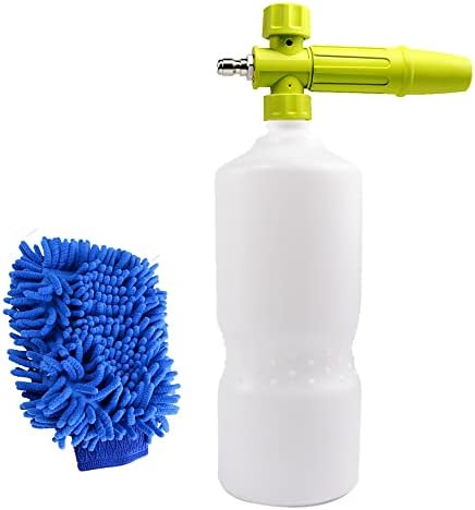 Foam Cannon 1 L Bottle Car Wash Snow Foam Lance with 1/4" Quick Connector Pressure Power Jet Washer Quick Release Adjustable Nozzle with 1 Washing Mitts by XUNCHI