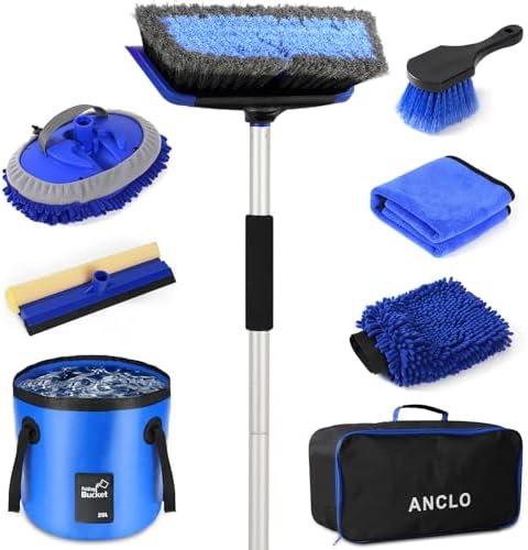 62'' Car Wash Brush with Long Handle, Scratch-Free Car Wash Mop Kit with Car Wash Bucket, Wheel Tire Brush, Wash Mitt Towel, Windshield Squeegee, Car Cleaning Brush Kit for Cars RV Truck Boat by Unknown