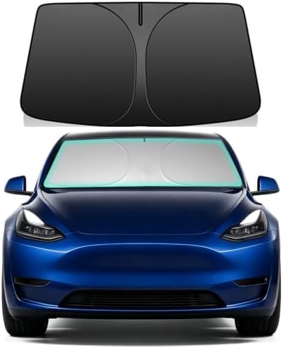 Windshield Sun Shade for 2017-2026 Tesla Model Y/Model 3, 4-Layer 240T Foldable UV Block Car Accessory to Cool Interior by Unknown