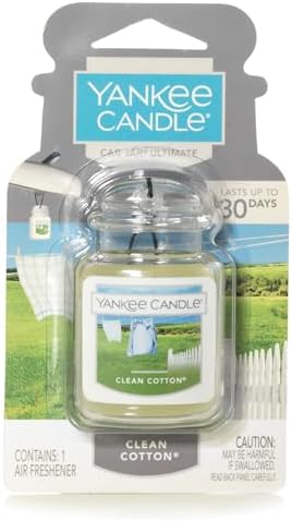 Yankee Candle Car Air Fresheners, Hanging Car Jar Ultimate, Neutralizes Odors Up To 30 Days, Clean Cotton, 0.96 OZ (Pack of 1) by YankeeCandle