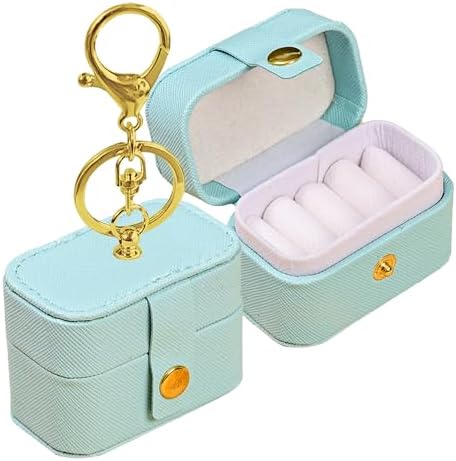 Wedding Ring Bearer Pillows Box for Dog Collar, PU Leather Travel Mini Ring Holder Pouch with Keychain Clip& Buckle Closure, Bridesmaid Gifts Jewelry Storage Case for Women Girls(Light blue) by COSLANLEE
