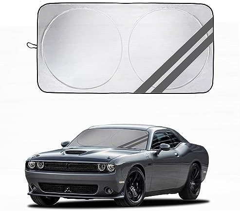 Front Windshield Sun Shade Fit for Dodge Charger Challenger Durango Journey Universal Fit to All Dodge Cars Foldable Sun Visor Protector Custom Fit Dodge Window Sunhade (Gray Trim) by YOSRTER