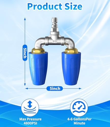 Dual Turbo Nozzle Pressure Washer, Power Washer 360° Rotating Turbo Nozzle, Twin Pressure Washer Tip with 1/4" Quick Connect, 4800 PSI, 4-6 GPM, 2.0 Orifice - Image 5
