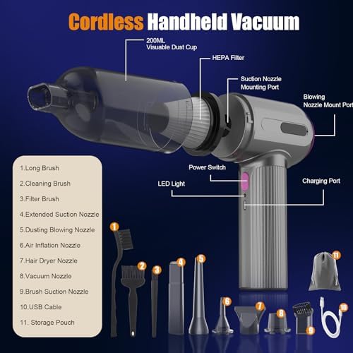 Hayousui 7000Pa Mini Handheld Vacuum,4-in-1 Cordless Car Vacuum Cleaner - Image 5
