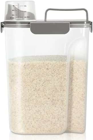 TBMax Airtight Rice Container 10 Lbs, Cereal Dispenser, Pet Cat Dog Food Storage Container, Plastic Kitchen Pantry Food Storage Holder with Cup -Dark Grey by TBMax
