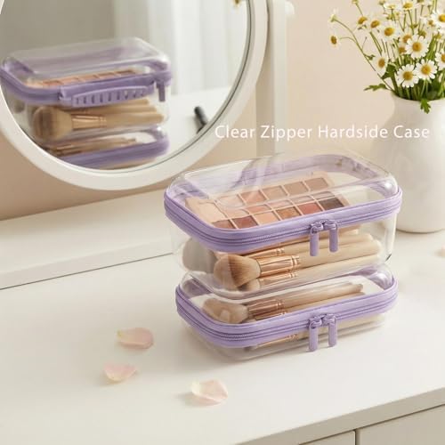 3 Pack Clear Hard Shell Zipper Storage Case Deep Capacity Organizer Pouches | PET Waterproof Transparent Bags with Handle 1.2mm Thick for Makeup Toiletries Cosmetics Toys Art Supplies Travel Essentials - Image 2