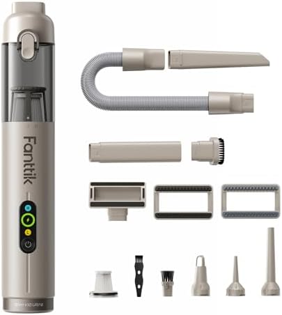 Fanttik Slim V10 Ultra Cordless Car Vacuum, 4-in-1 Portable Mini Vacuum with 19kPa Suction, Freely Combinable Accessories, 2 Suction Modes, Handheld Vac for Car, Small Jobs, Keyboard, Office (Brown) by FANTTIK%C2%AE