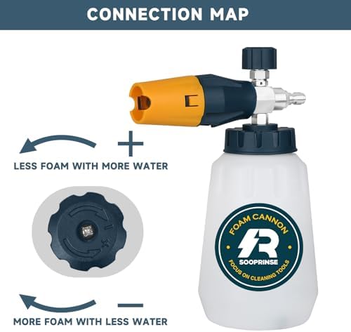 Sooprinse Foam Cannon with 1/4 Inch Quick Connector, Heavy Duty Car Foam Blaster Wide Neck Adjustable Snow Foam Lance for Pressure Washer, 1 Liter - Image 3
