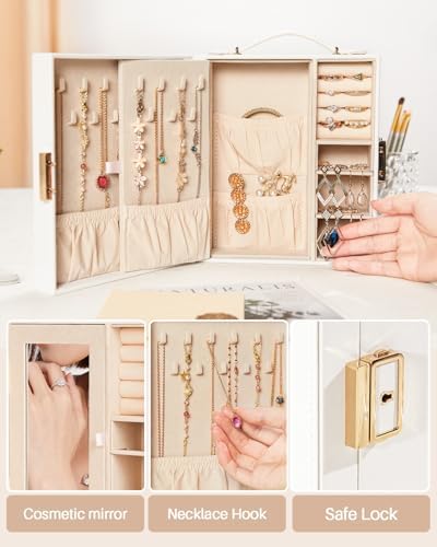 Enthralite Portable Travel Jewelry Case: Jewelry Box with Lock and Mirror | Quality PU Leather & Velvet Lined Jewelry Organizer - Large Capacity for Ring Earring Large Necklaces - Birthday Gift for Her - Image 5