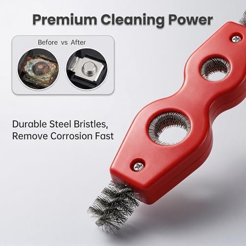 2 PCS Car Terminal Cleaner Spray, 4-in-1 Terminal Post Cleaner Brush with Steel Wire, Cleaning Tool for Terminals and Connectors, Universal for Most Cars, Trucks, SUVs (Red) - Image 4