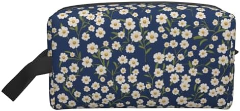 Navy Blue Daisy Makeup Bag - Durable 600D Oxford Fabric Travel Cosmetic Bag, Shockproof Foam Padded Toiletry Organizer for Gym & Daily Use 10x6.2x4.9 Inch by OLUSENMO