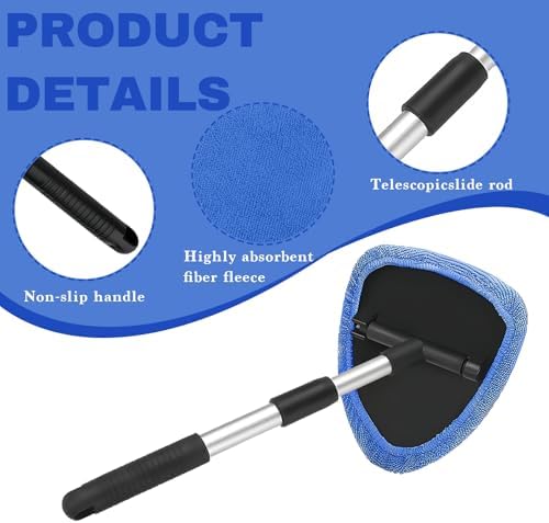 Car Window Cleaner, Car Cleanser Brush, Car Accessories Car Cleaning Supplies Tools, Car Cleaning Kit with Extendable Handle, Microfiber Cloth, Spray Bottle, Fits All Cars (Blue) - Image 6