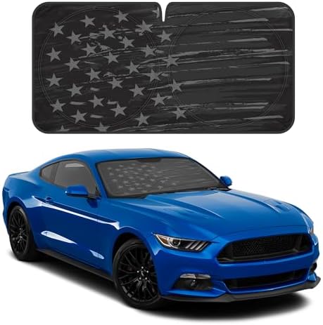Motor Trend USA Vintage Flag Car Windshield Sun Shade for Front Window, Foldable Car Sun Shade with Patriotic Graphic, Collapsible Sun Visor Sunshade for Cars Windshield (Medium, 65 x 33 inches) by MotorTrend
