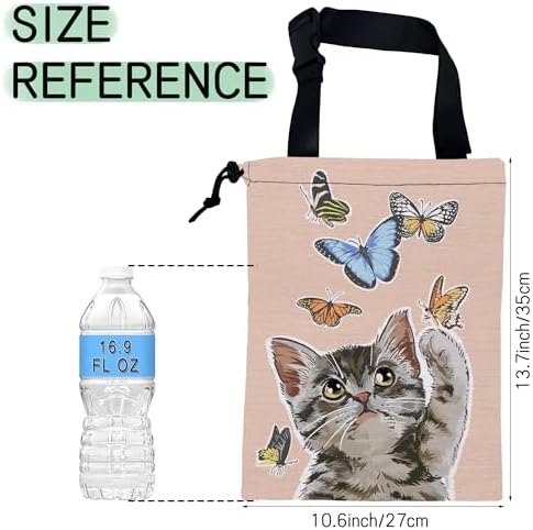 Cute Cat Car Garbage Bag,Flying Butterflies Waterproof Small Car Trash Bag Hanging Back of Seat,Drawstring Hanging Car Trash Bag with Adjustable Buckle for Car Accessories - Image 2