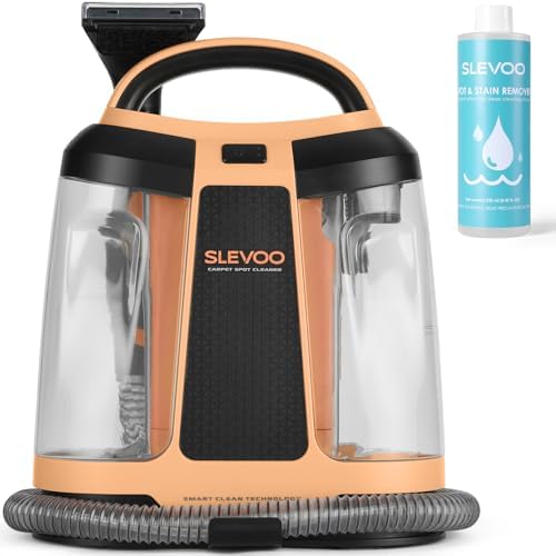 Slevoo 450W Portable Carpet Cleaner Machine with 1 Bottle Cleaning Solutions, Strong Suction Upholstery and Furniture Cleaner for Cleaning Stairs, Car Interiors, for Pet Footprint, Dust, Oil (Orange) by ElevateEverydayLiving