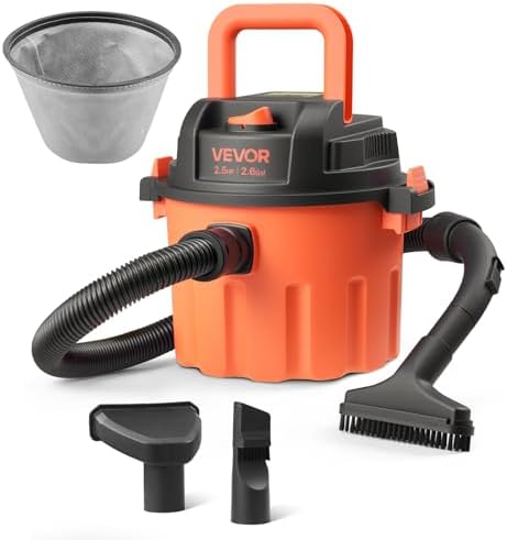 VEVOR Dry Vacuum Cleaner, 2.6 Gallon 2.5 Peak HP Portable Shop Vac with 800W Input Power, Various Nozzles, 1.25in Diameter x 4ft Hose, 9.2ft Cord for Home, Garage, Jobsite, Workshop, Black Orange by VEVOR