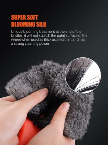 SPTA 8Pcs Wheel & Tire Brush Car Detailing kit, Easy Reach Wheel and Rim Brush, 5pcs Detailing Brushes, Short Handle Cleaning Brush, 1pc Microfiber Cleaning Cloth, Great to Clean Dirty Tires - Image 5
