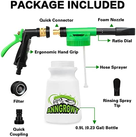 anngrowy Car Wash Foam Gun Soap Car Wash Foam Cannon for Garden Hose Foam Sprayer Car Wash Soap Foam Gun Hose Foam Cannon Blaster Hose Foam Cannon Gun Quick Connector to Any Garden Hose (Green) - Image 2