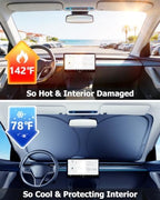 DMJN Front Windshield Sun Shade for Nissan Rogue (2021-2026), [Nano Ice-Crystal Coatings] UPF50+ Heat & UV Block, Protect Car Interior & Keep Cool, Flodable Steel-Ring Car Cover for Summer - Image 5