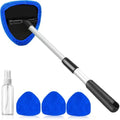 desin Windshield Cleaning Tool, Car Window Cleaner Windshield Cleaner with 4 Reusable and Washable Microfiber Pads and Extendable Handle Auto Inside Glass Wiper Kit (Dark Blue) by DESIN