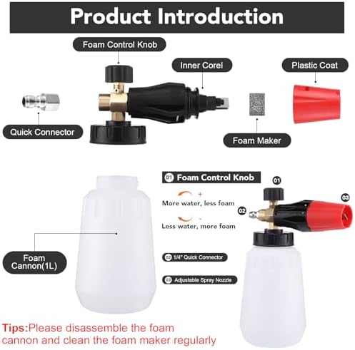 Foam Cannon for Pressure Washer, 5000 Psi, 1L, 6 Nozzles - Image 4