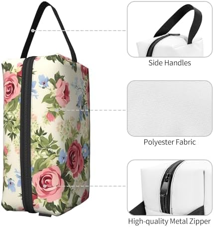 Vintage Rose Flower Makeup Bag - Durable 600D Oxford Fabric Travel Cosmetic Bag, Shockproof Foam Padded Toiletry Organizer for Gym & Daily Use 10x6.2x4.9 Inch - Image 3