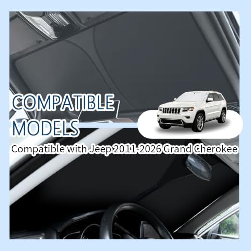 Car Windshield Sun Shade,Foldable Sun Shade for Car Windshield with Storage Bag Compatible with Jeep Grand Cherokee 2011-2026,Oxford Cloth Cars Suns Shades Keep Interior Cool - Image 4