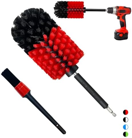 Wheel Brush Kit, Soft Drill Wheel Cleaner Brush, No Scratches Highly Dense Car Cleaning Brush Set for Wheels, Rims, Engines, Exhaust(Red/Black,2Pcs) by Tialero