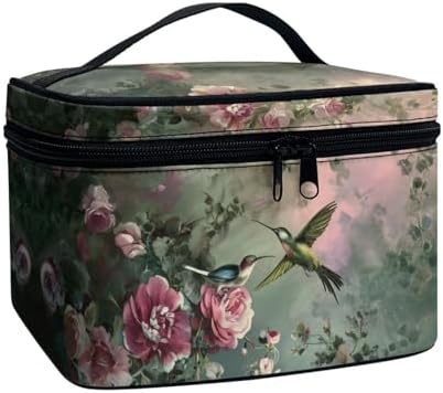 Hummingbird Make Up Bags for Women Portable Lightweight Floral Cosmetic Bag with Handle Womens Travel Makeup Bag for Vacation Daily Party by Unknown