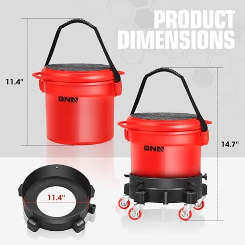 DNA MOTORING 5 Gallon Washing System Includes 15.5L Bucket, Filtration System Insert, Five Castor, Bucket Dolly, Mobile Detailing Station for Car Wash, Red, TOOLS-00602 - Image 2