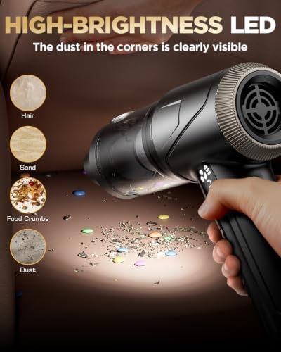 Handheld Vacuum Cleaner 26000Pa Suction with Brushless Motor, 4-in-1 Portable Mini Car Vacuum with 3 Suction Modes, Cordless Vacuum with LED Light, Type-C Charge for Car, Office Desk, Keyboards - Image 3