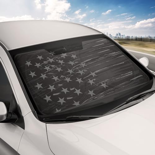 Motor Trend USA Vintage Flag Car Windshield Sun Shade for Front Window, Foldable Car Sun Shade with Patriotic Graphic, Collapsible Sun Visor Sunshade for Cars Windshield (Medium, 65 x 33 inches) - Image 3