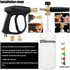 High Pressure Washer Gun with Foam Cannon, Car Wash Foam Gun with 1/4" Quick Connector, Pressure Washer Foam Cannon Kit with 5 Pressure Washer Nozzle Tips, 2 Adapter, 1 Liter - Image 6