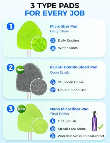 XINDELL Interior Windshield Cleaner Tool – Car Interior Window Cleaning Kit with Extendable Handle & 4 Microfiber Pads, Auto Wiper Inside Compact Windshield Brush for Car & Home Windows - Image 4