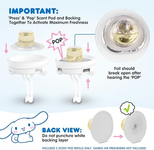 Hello Kitty & Friends Cinnamoroll Car Air Freshener Refills 2-pack - Fresh Cotton Scent - Cute and Long-Lasting Cinnamoroll Car Accessories, Odor Eliminator, Fun Scents, 30 Days Freshness (2 Refills) - Image 5