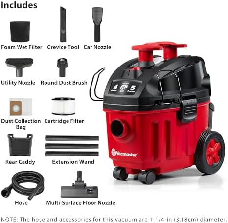 Vacmaster VF408B 1101 4-Gal 5 Peak HP Compact Household Wet/Dry Vacuum Red - Image 2
