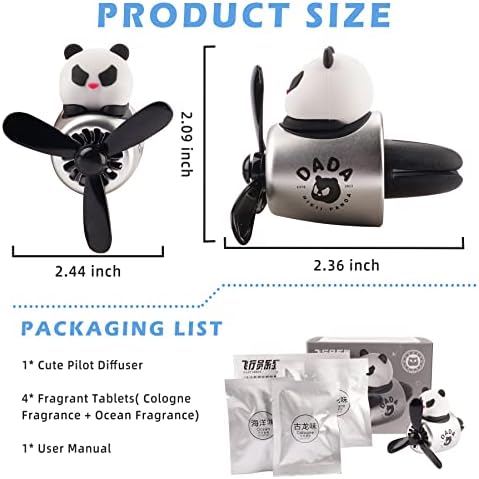 Car Air Freshener Cute Cartoon Panda Bear Pilot Car Diffuser Rotating Propeller Automotive Air Outlet Fan Creative Car Perfume Decoration Cool Car Accessories - Image 4